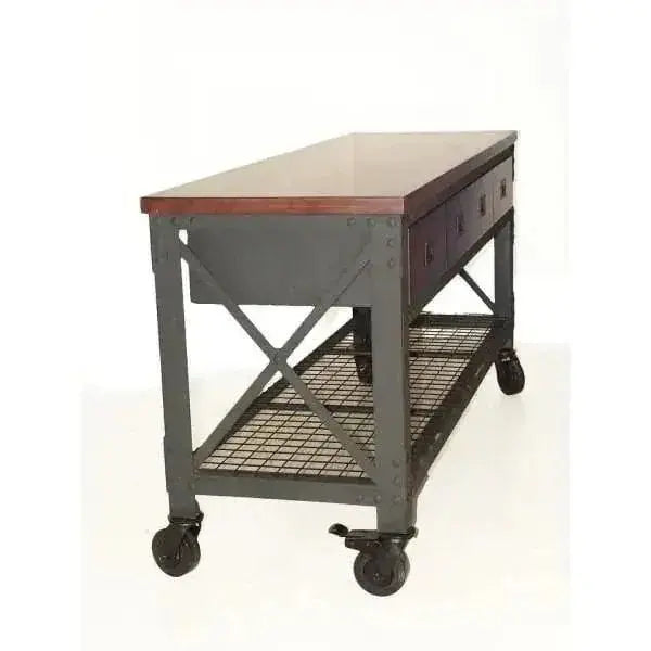 Building Products 72-Inch Rolling Industrial Workbench  3-Drawer Steel Base with Solid Wood Top