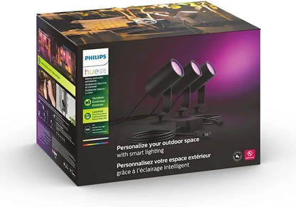 Philips Hue Lily Outdoor Smart LED Spot Light Kit, 3-Pack, Color Changing, Weatherproof, Voice Control, Requires Bridge