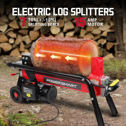 7-Ton Electric Log Splitter by PowerSmart  3500 RPM Motor, 15-Amp Horizontal Design with Heavy-Duty Steel Wedge for Firewood and Kindling