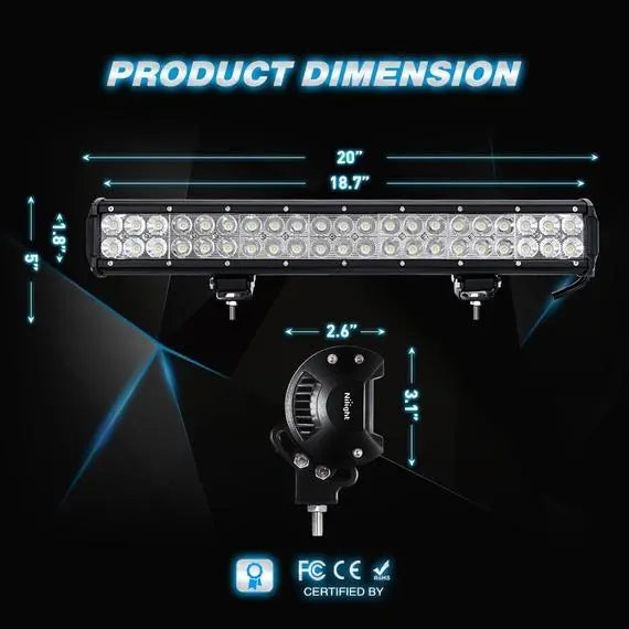 Nilight 20 Inch 126W Combo LED Work Light Bar 2PCS 4 Inch 18W Spot Spot Fog Lights SUV Boat Jeep Driving Lamp with Wiring Harness Kit
