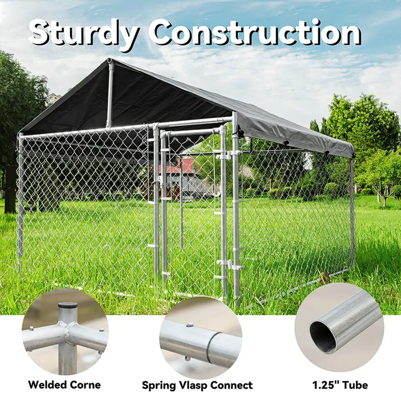 HITTITE Large Outdoor Dog Kennel, Heavy Duty Outdoor Fence Dog Cage, Anti-Rust Dog Pens Outdoor Dog Fence with Waterproof UV-Resistant Cover and Secure Lock for Backyard 6.76’Lx6.76’Wx5.64’H