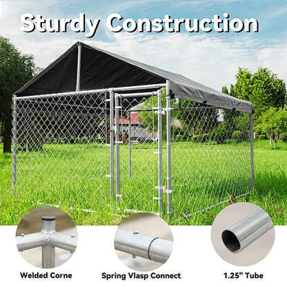 HITTITE Large Outdoor Dog Kennel, Heavy Duty Outdoor Fence Dog Cage, Anti-Rust Dog Pens Outdoor Dog Fence with Waterproof UV-Resistant Cover and Secure Lock for Backyard 6.76’Lx6.76’Wx5.64’H