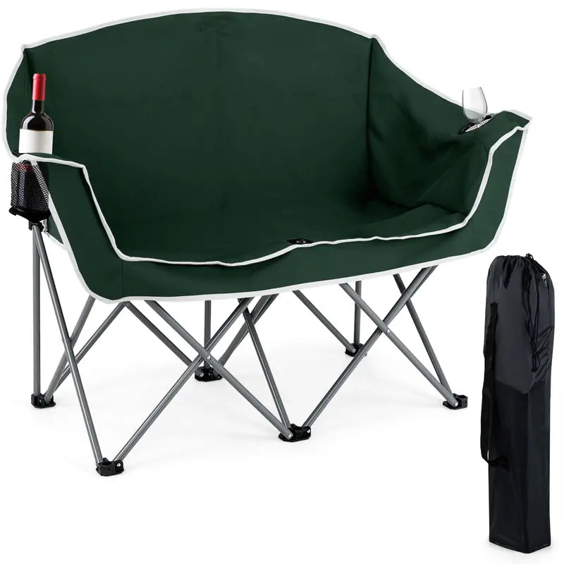 Dual-Seat Folding Outdoor Couch with Cup Holders and Back Pockets