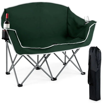 Dual-Seat Folding Outdoor Couch with Cup Holders and Back Pockets