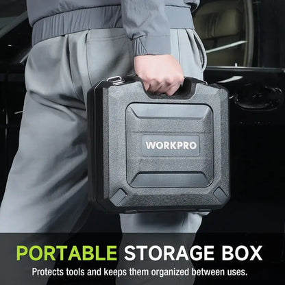 WORKPRO 20V Cordless 1/2″ Impact Wrench  4.0Ah Battery, Fast Charger, 4 Sockets & Carry Case