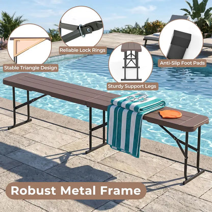 Lightweight Folding Bench  6-Foot Plastic Portable Seat with Carry Handle for Outdoor Use