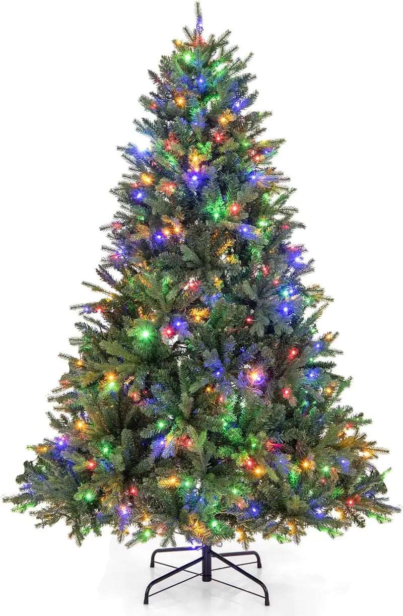 Hinged Pre-Lit Artificial Christmas Tree with Warm White and Multi-Color LEDs