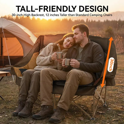 Low-Profile Double Camping Loveseat  High-Back Support, 800 lb Rating, Cup Holders & Carry Bag