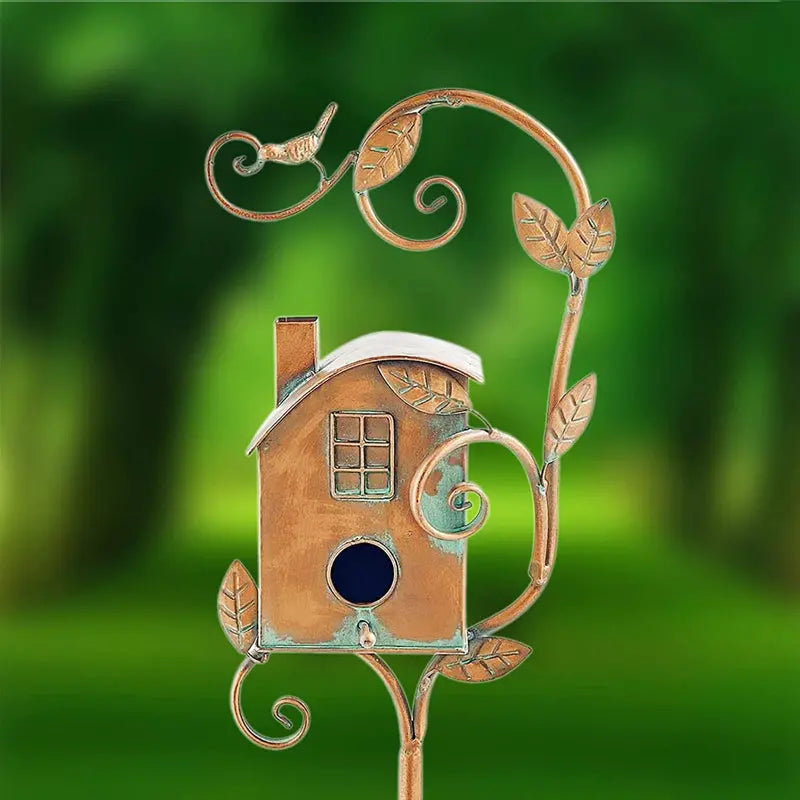 Decorative Birdhouse Garden Stakes  Rustic Lawn & Yard Accent Set