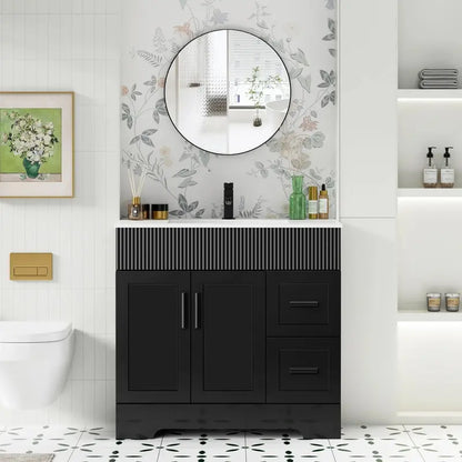 Wavy Line Bathroom Vanity Set  30″, 36″, 48″ Options with Pre-Installed Sink & Faucet
