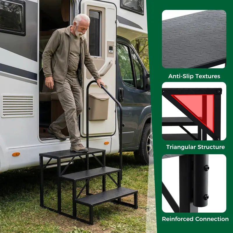 Reinforced RV Entry Step with Integrated Handrail  Ideal for Hot Tubs &amp; Outdoor Stairs