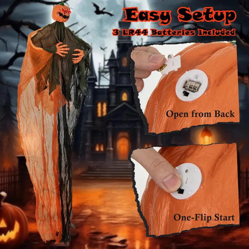 6 ft Hanging Ghost Pumpkin Man  Animated Halloween Decor with Red LED Eyes & Articulating Limbs