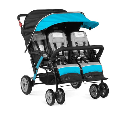 Compass Quad 4-Seat Stroller  Daycare-Ready Multi-Child Carrier with UV Canopy, 5-Point Harnesses, and Storage Bucket