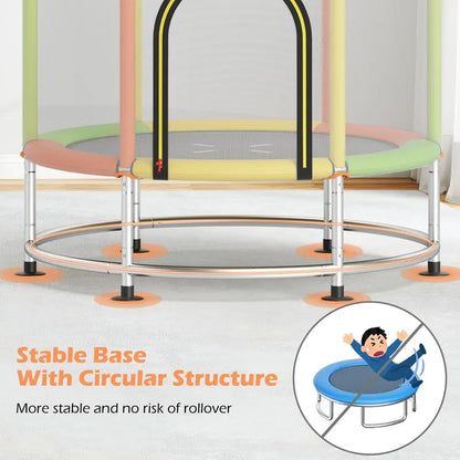 55-Inch Kids’ Mini Trampoline  Heavy-Duty Bouncer with Hammock & Enclosed Safety Net