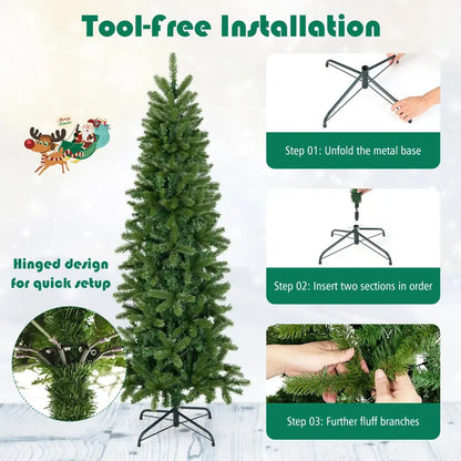 5-Foot Pre-Lit Slim Pencil Christmas Tree with 390 PVC/PE Branch Tips