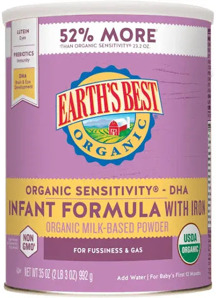 Earth’s Best Organic Infant Formula, Milk-Based with Iron, Sensitivity, 32 oz Powder