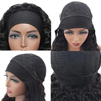 Aiterina 12″ Deep Wave Curly Human Hair Headband Wig  Glueless, Machine-Made, Natural Color