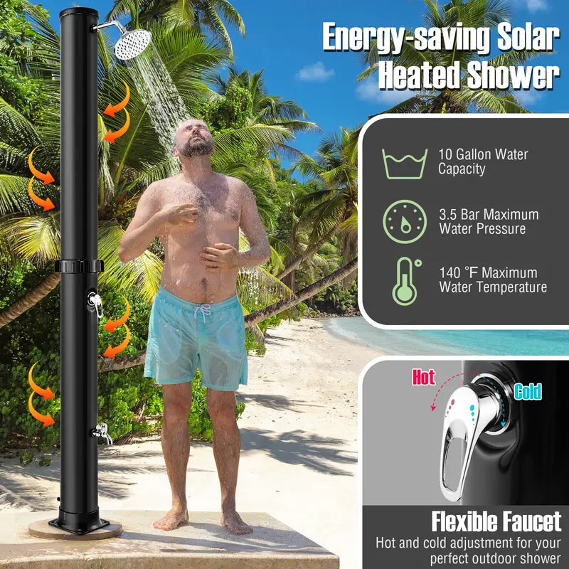 10-Gallon Freestanding Solar Outdoor Shower  7.2 FT Height with Rotating Head
