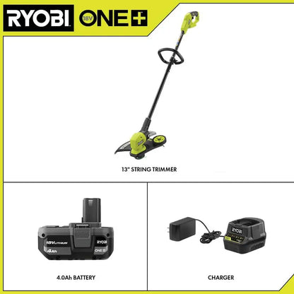 RYOBI ONE+ 18V 13 in. Cordless Battery String Trimmer/Edger with 4.0 Ah Battery and Charger P20180