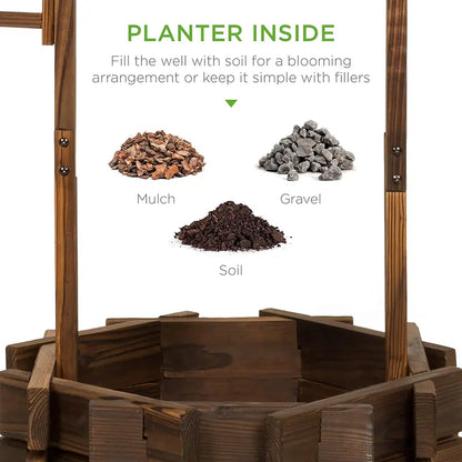 Rustic Wooden Wishing Well Planter with Hanging Bucket  Outdoor Garden Décor by Best Choice Products