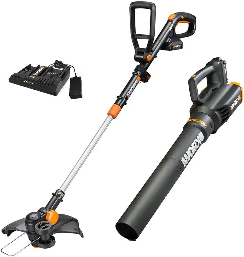 WORX GT Revolution 12″ Cordless String Trimmer & Turbine Leaf Blower  20V Power Share Kit with Batteries & Charger