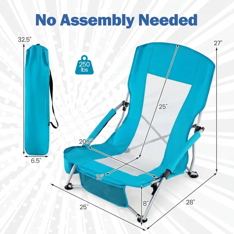 Set of Two Lightweight Folding Beach Chairs  Low-Profile Portable Camp Seating for Adults