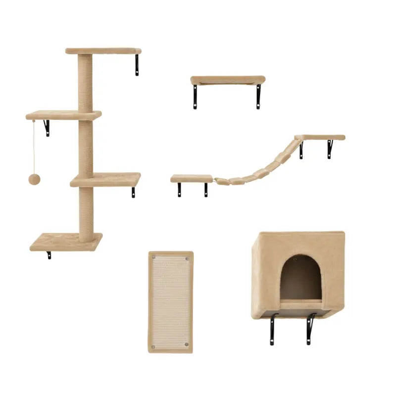 Complete Cat Wall Climbing System: House, Bridge, Steps, Scratcher, and Climber