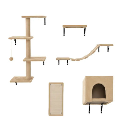 Complete Cat Wall Climbing System: House, Bridge, Steps, Scratcher, and Climber