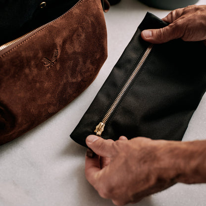 Suede Wash Bag / Dopp Kit - Tobacco Brown