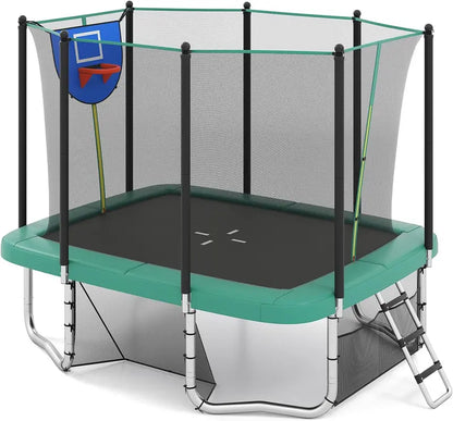 10 x 8 Foot Heavy-Duty Toddler Trampoline with Integrated Basketball Hoop, Soccer Goal, and Non-Slip Ladder