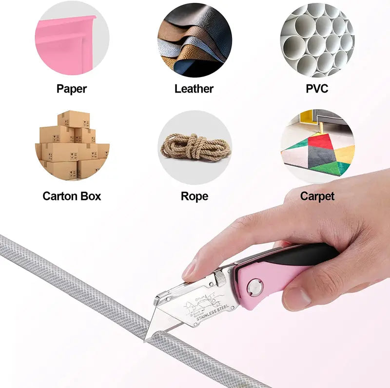 WORKPRO Pink Folding Utility Knife  Quick-Change Razor Blade Cutter with Pink Ribbon Design