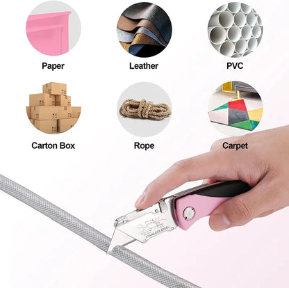 WORKPRO Pink Folding Utility Knife  Quick-Change Razor Blade Cutter with Pink Ribbon Design