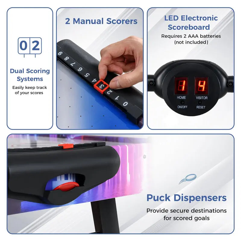Full-Size Air Hockey Table with Digital LED Scoreboard for Home or Office