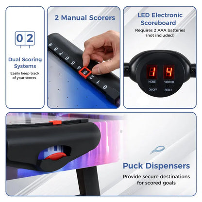Full-Size Air Hockey Table with Digital LED Scoreboard for Home or Office
