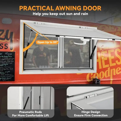 Heavy-Duty Aluminum Food Truck Concession Window  Sliding Screens, Awning Door & Locking System