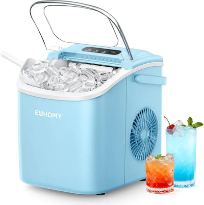 EUHOMY Black Countertop Ice Machine  26 lb/Day, 9 Cubes in 6 Minutes, Auto-Cleaning, Portable with Handle, Basket & Scoop