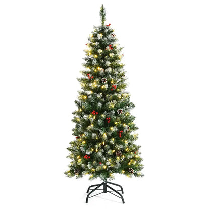 5-Foot Pre-Lit Slim Pencil Christmas Tree with Realistic Snow-Flocked Design