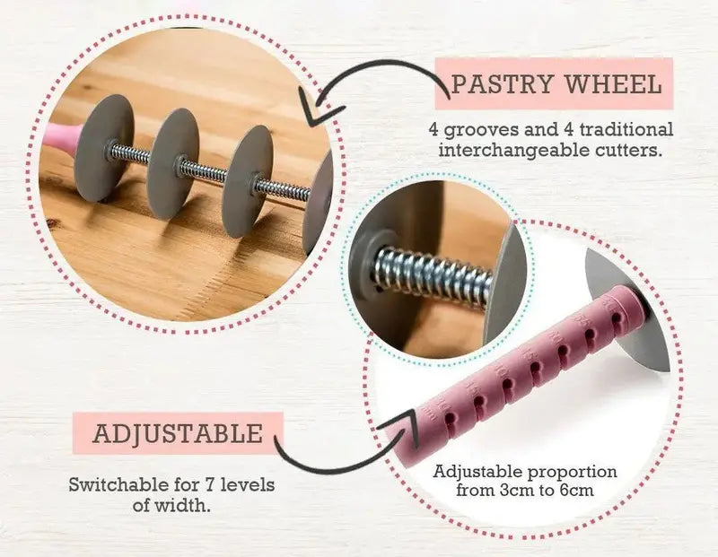 Multi-function Stainless Steel Dough Cutter & Bread Slicer Set with Adjustable Rolling Pin for Baking