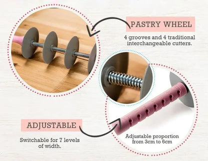 Multi-function Stainless Steel Dough Cutter & Bread Slicer Set with Adjustable Rolling Pin for Baking