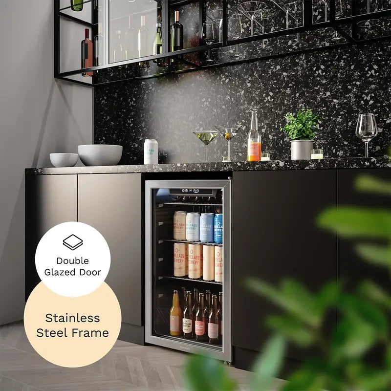 hOmeLabs Beverage Refrigerator and Cooler   120 Can Mini Fridge with Glass Door for Soda Beer or Wine