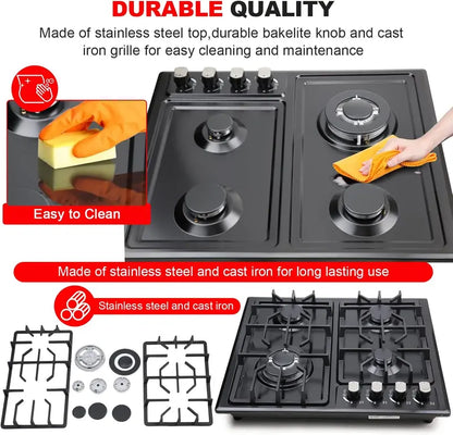 FORIMO 22-Inch Built-In Gas Cooktop  Stainless Steel 4-Burner Stovetop for Seamless Kitchen Integration