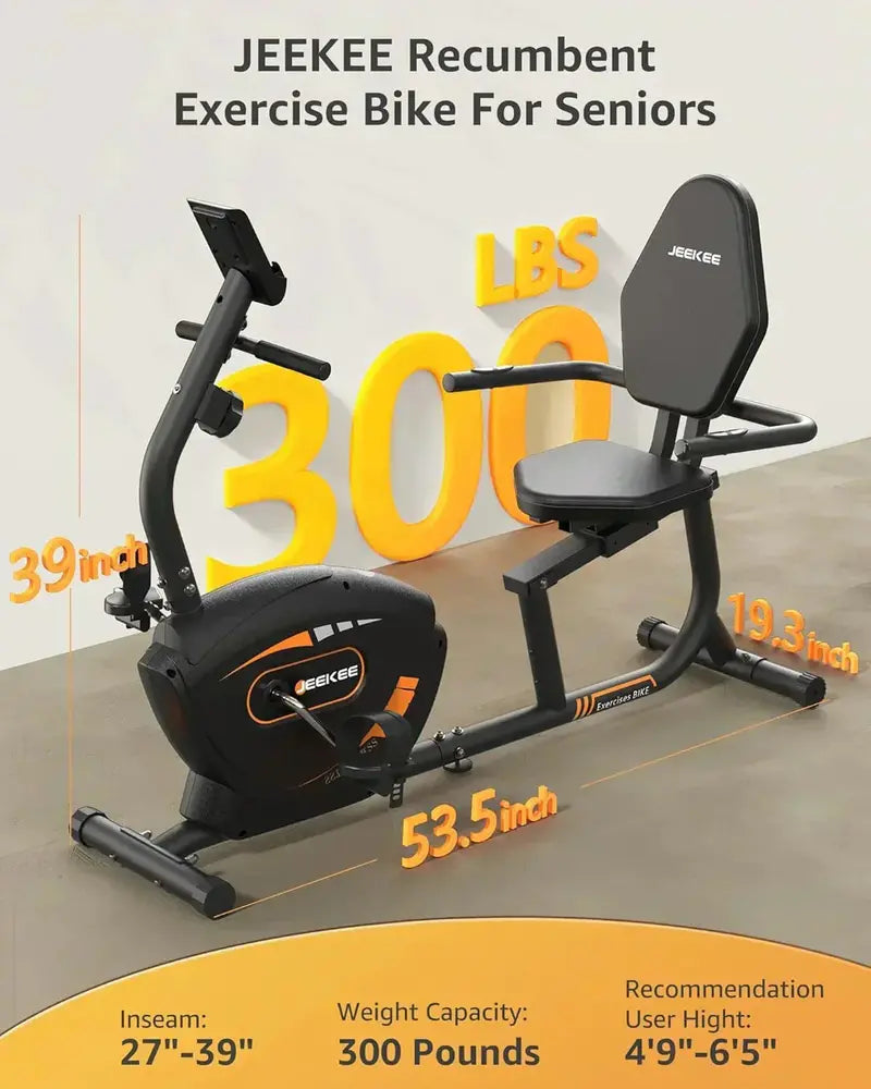 JEEKEE Recumbent Exercise Bike — Low-Impact Magnetic Resistance Bike for Seniors & Home Fitness