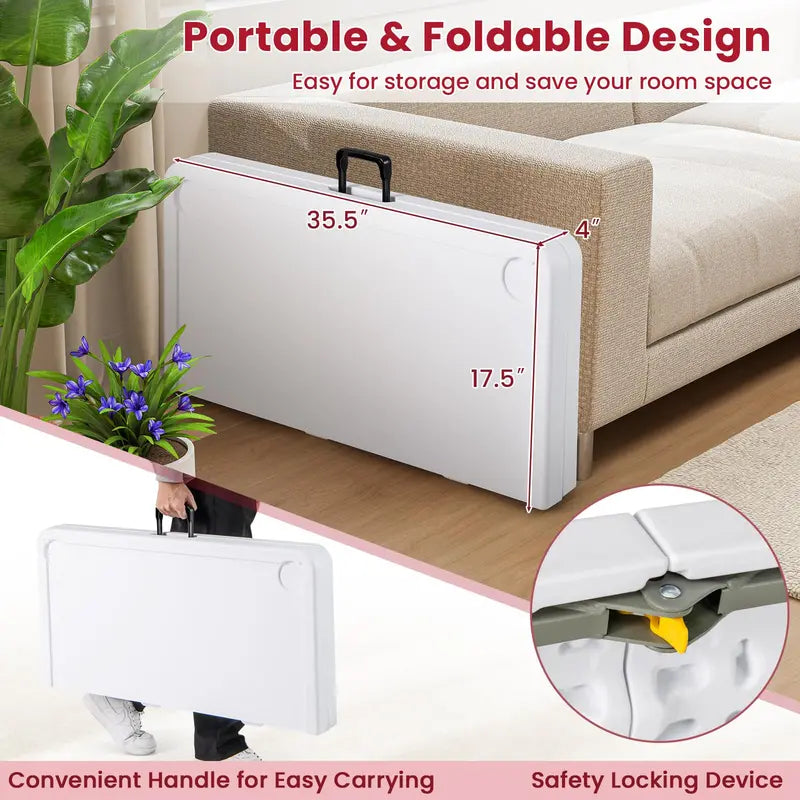 Mahjong-Friendly Folding Card Table — 35-Inch Square HDPE Surface with Cup Holders & Mat