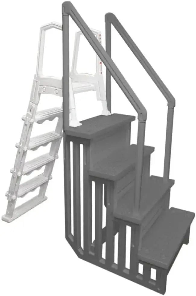 Non-Slip Pool Entry Steps  Grey Aluminum Stairs for Above-Ground Pools, 122137 cm Installation Height, 136 kg Max Load