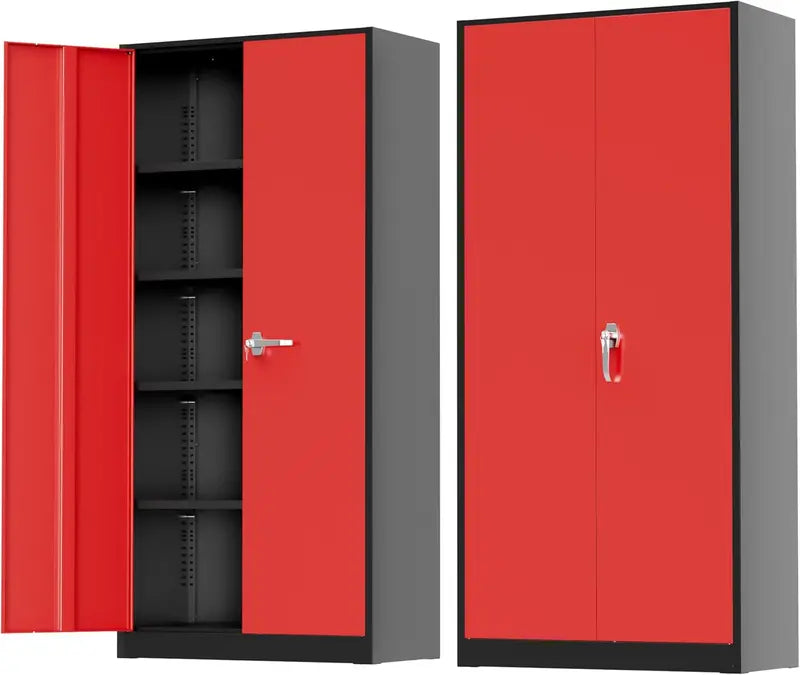 Greenvelly 72-Inch Locking Metal Storage Cabinet — 2-Door Garage or Office Organizer with Adjustable Shelves