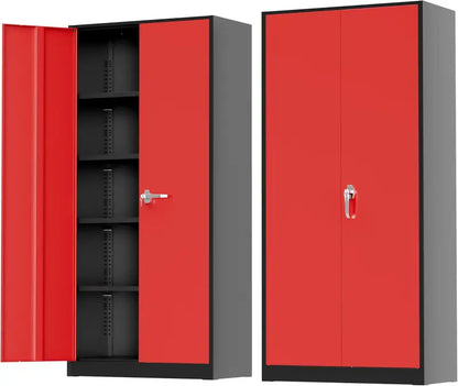 Greenvelly 72-Inch Locking Metal Storage Cabinet — 2-Door Garage or Office Organizer with Adjustable Shelves