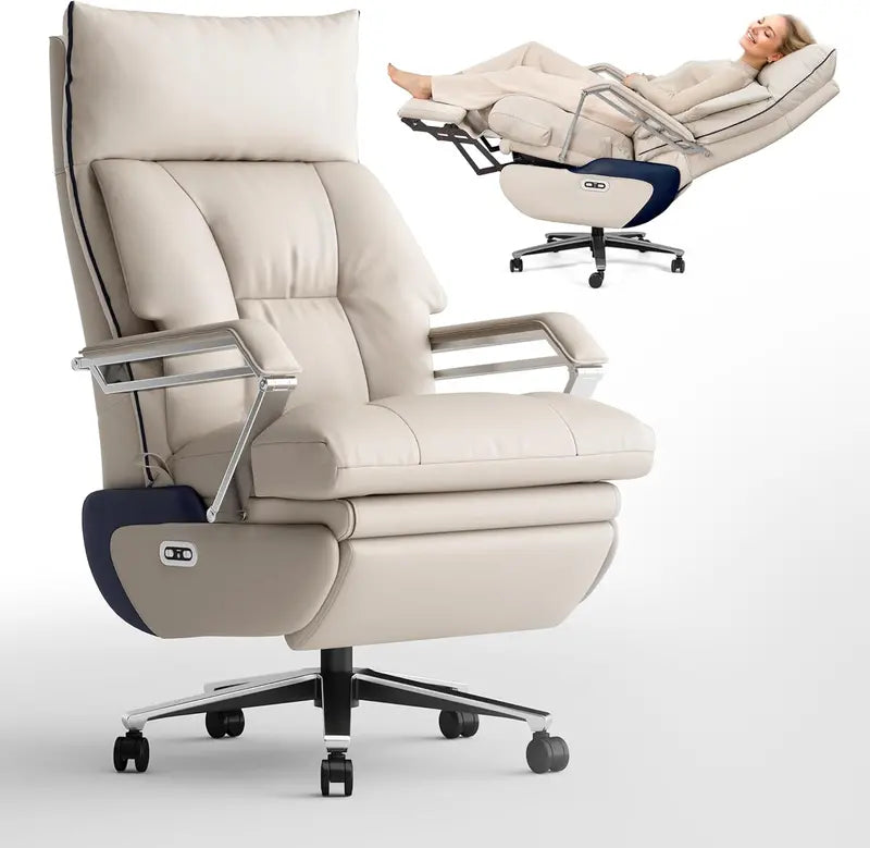 M80 Dual-Motor Executive Office Chair  Big & Tall Recliner with Footrest, Beige Fabric, 420-Lb Capacity