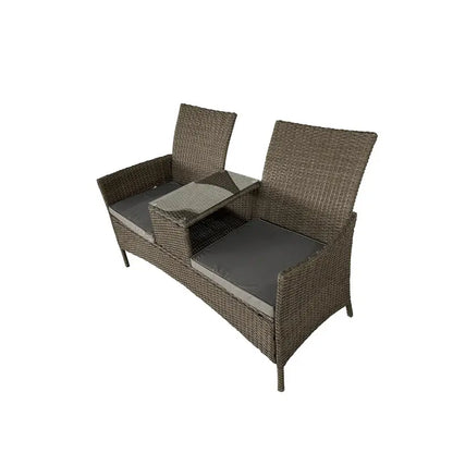 Woven Rattan Love Seat Bench with Weather-Resistant Cushions