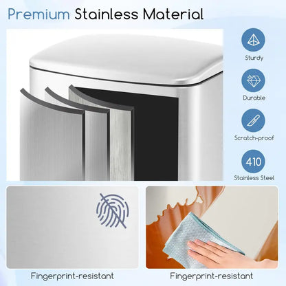 50-Liter Stainless Steel Touchless Trash Can with Locking Lid and Soft-Close Mechanism