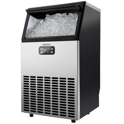 EUHOMY Commercial Stainless Steel Ice Maker — 100 lbs/24H Production, 33 lbs Built-In Storage, Freestanding Undercounter Design
